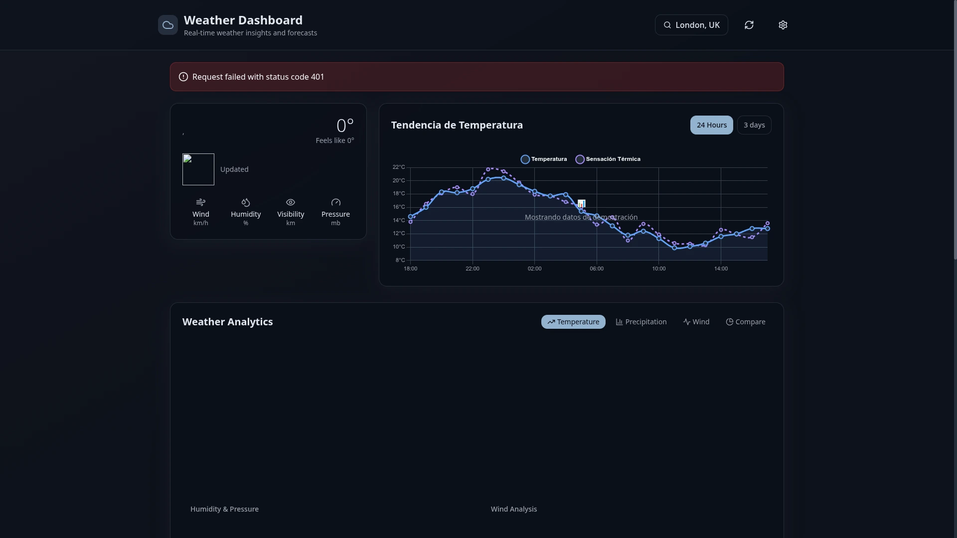 Captura de pantalla del proyecto Real-time Interactive Weather Dashboard
